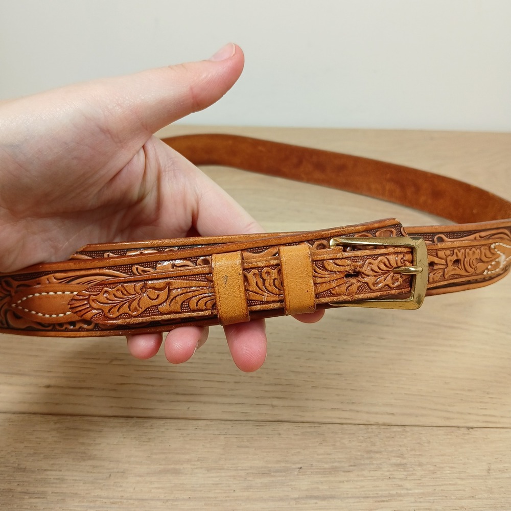 Shepler's of Wichita Belt Mens 42 Brown Leather Tooled Western Floral 5204